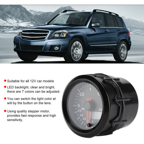 Jauge Turbo 52mm - Mesure Pression -1 à 2 Bar - Éclairage Blanc Et Rouge - Pour Voiture 12V - 3