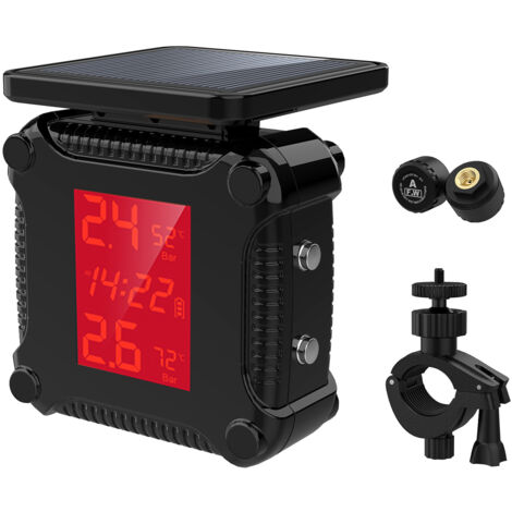 Système de surveillance de la pression des pneus, charge solaire, alarme étanche pour pneus de moto avec grand écran LCD, 2 capteurs externes (1/5)