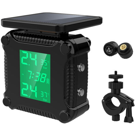 Système de surveillance de la pression des pneus, charge solaire, alarme étanche pour pneus de moto avec grand écran LCD, 2 capteurs externes (1/5)
