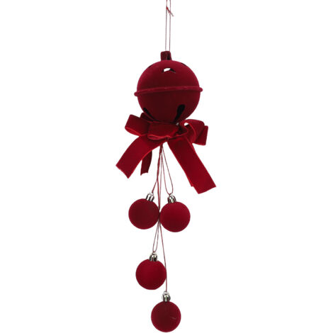 Ornement de noël avec pendentif boule, décoration d'arbre suspendu floqué pour bricolage, couronne de fenêtre, cloche à nœud rouge intérieure et extérieure (1/5)
