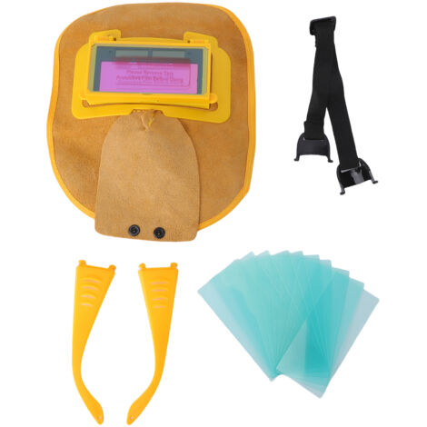 Cagoule de soudage en cuir, casque à crêpes, léger, réglable, résistant à la chaleur, capuchon durable pour arc électrique, gaz, véritable couvercle rabattable, visière anti-éblouissement avec 10 feui (1/5)
