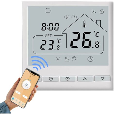 Thermostat intelligent WiFi 5 + 2 programmable 3A pour chauffage de l'eau Tuya Commande vocale DIY Installation LCD Contrôleur de température numérique Compatible avec Alexa et Assistant pour bureau/m (1/5)