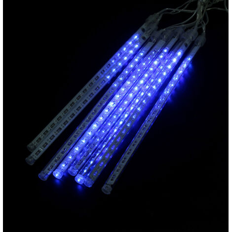 Tube de pluie de météores, 8 pièces/ensemble, 30cm, 192 LED, guirlande lumineuse tombante, décor bleu (1/5)