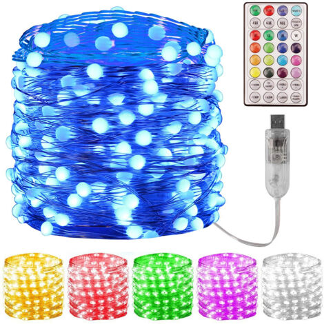 Guirlande lumineuse féerique de 12M avec télécommande, couleurs RVB, 100 ampoules LED, lampes en fil de cuivre, décoration intérieure et extérieure pour noël, mariage, fête du nouvel an (1/5)