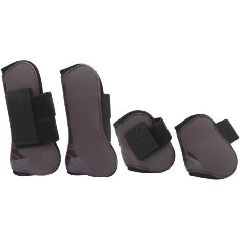 1 ensemble de bottes de tendons de cheval, protection de jambe réglable en PU élastique épais avec crochet en Nylon marron XL (1/5)