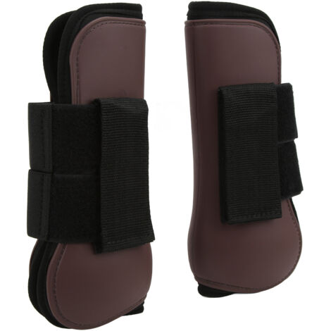1 paire de bottes de soutien pour cheval, coque en PU, protège-jambes de protection en néoprène pour sauter et chasse, pattes avant marron M (1/5)