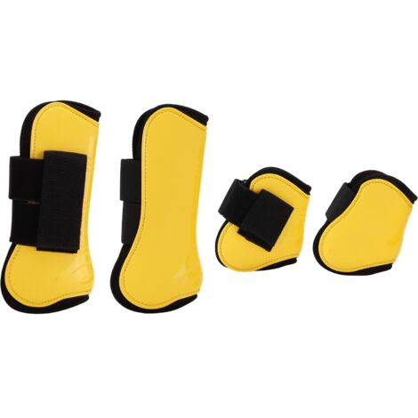 Lot de 4 bottes tendons pour cheval en PU pour l'équitation, absorbant les chocs, protection de saut, jaune L