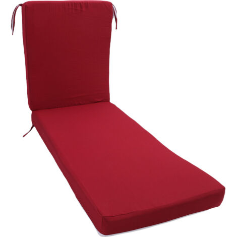 Coussin pour chaise longue avec liens amovibles, résistant à la pluie et à la décoloration, remplacement pour chaise longue de plage, patio extérieur, couleur bordeaux (1/5)