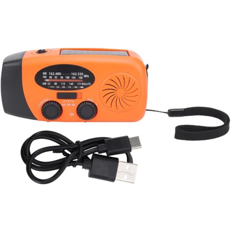 Radio météo à manivelle d'urgence solaire, éclairage LED, alarme SOS, batterie externe Portable AM FM WB Orange (1/5)