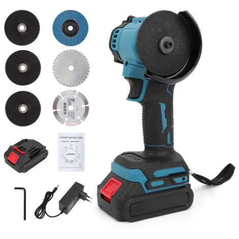 Mini meuleuse d'angle 21 V sans fil 10 000 tr/min, outil de meulage électrique avec 2 batteries rechargeables, machine de polissage multifonctionnelle anti-poussière, 7 disques pour brique, bois, acie (1/5)