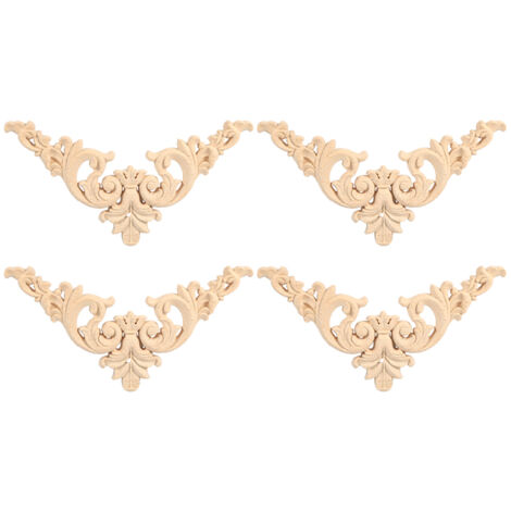 Lot de 4 appliques d'angle sculptées en bois d'hévéa, en forme de fleur, non peintes, 12 x 12 cm