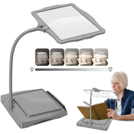Grande loupe 10x avec lumière et Support, 48 Perles LED, luminosité réglable, col de Cygne, Lampe de Bureau, Grande loupe pour la Lecture, la Couture, Les travaux manuels [Classe énergétique A] Gris (1/5)