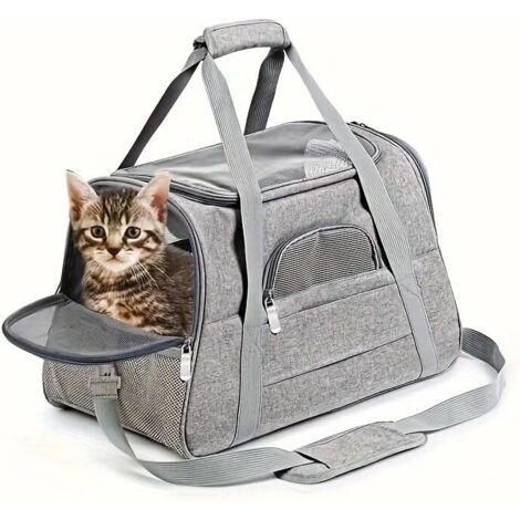 Sac Transport Chat, Chat et Chien Sac de Transport pour,Caisse de Transport Chat Respirant et Pliable Cage Transport Chat avec Matelas en Peluche Amovible Sac de Transport Chat(Gris)