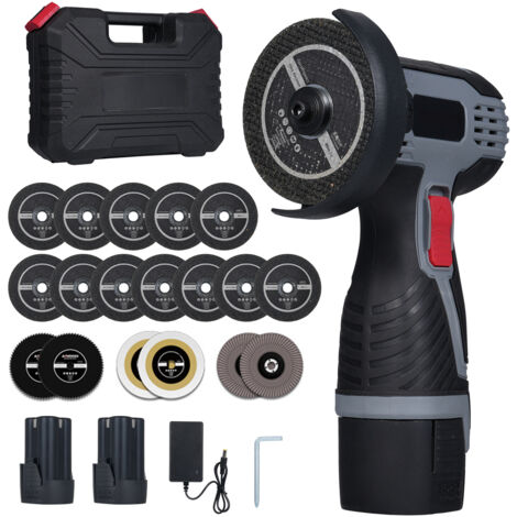Meuleuse d'angle 28 000 tr/min, outil de meulage électrique sans fil, mini avec batterie 16,8 V 2 x 1500 mAh et lames de coupe, affichage numérique LED pour bois de brique poli (1/5)