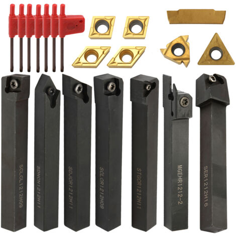 Ensemble D'outils de Tournage de Tour CNC Avec Support D'insertion + 7 Inserts en Carbure + 7 Clés (1/5)