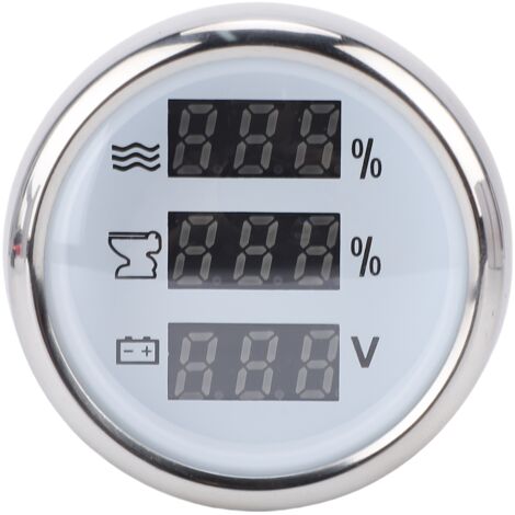 Compteur de Niveau D'eau pour Bateau Marin, Jauge à Affichage Numérique 52 Mm, Voltmètre Multifonctionnel de Niveau D'eau pour Eaux Usées avec Rétroéclairage Bleu Vif (Cadran blanc couvercle