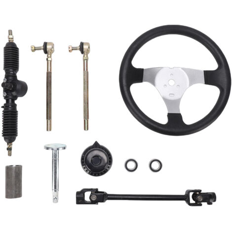 Volant Go Kart de 300 Mm, 3 Rayons avec Crémaillère et Pignon Réglables de 320 Mm, Petit Support de Tige de Traction, pour Véhicule Tout-terrain ATV UTV de 110 Ml, 125 Ml, 140 (1/5)