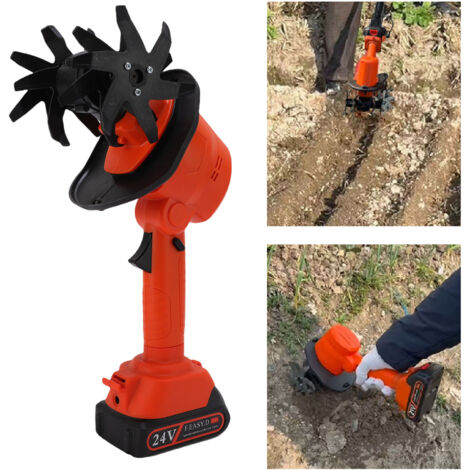 Motobineuse Electrique, 21V Motoculteur sans Fil avec 1 Batteries 3000mAh et 4 Lames Métalliques 10cm Largeur de Travail 10cm Profondeur de Travail 235 TR/Min Vitesse