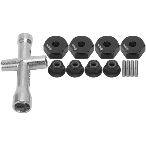 Roue de 12 mm, adaptateur hexagonal de 5 mm d'épaisseur, clé croisée M4, jeu d'écrous antidérapants pour voiture 1/10 RC (noir) (1/5)
