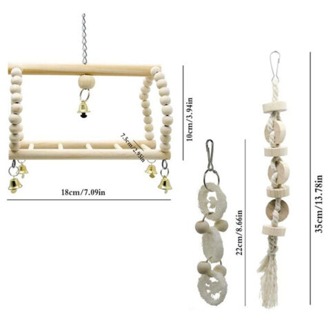 Ensemble de jouets pour perroquets et oiseaux, accessoires de Cage pivotante, couleur bois, jouets interactifs, public ciblé, 7 pièces (1/5)