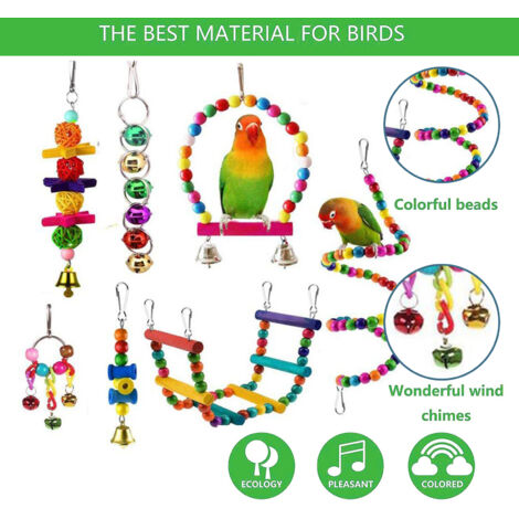 16 paquets de jouets pour perroquets variété de jouets accessoires de cage à oiseaux perruches calopsittes sûres et durables attirent davantage l'attention des oiseaux avec du bois coloré facile à ins (1/4)