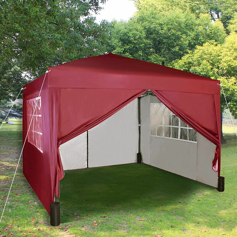 3x3 Meter Faltpavillon in Rot mit 4 abnehmbaren Seiten