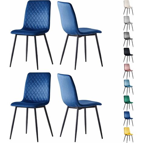 Esszimmerstühle LEXI im 4er Set, mit Samtbezug & Metallbeinen, Designstuhl, Blau