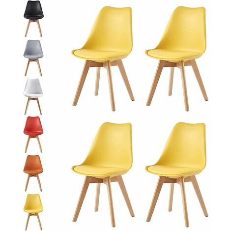 MCC Retro Esszimmerstühle EVA, gepolstert, Kunstleder, Design Stuhl, Küche, Lounge, 4er Set in Gelb