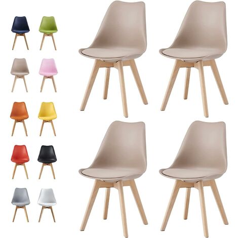 MCC Retro Esszimmerstühle EVA, gepolstert, Kunstleder, Design Stuhl, Küche, Lounge, 4er Set in Braun
