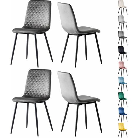 Esszimmerstühle LEXI im 4er Set, mit Samtbezug & Metallbeinen, Designstuhl, Dunkelgrau