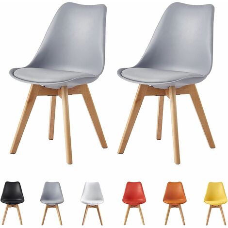 Mcc Direct – Retro Esszimmerstühle – gepolstert aus Kunstleder – ergonomische Sitzschale – 2er Set in Grau – für Küche und Lounge (1/5)