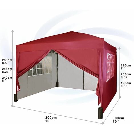 3x3 Meter Faltpavillon in Rot mit 4 abnehmbaren Seiten