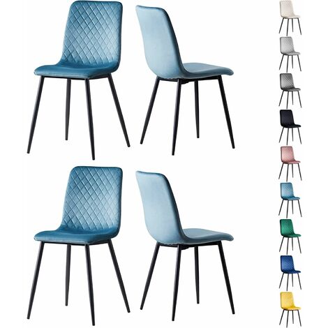 Esszimmerstühle LEXI im 4er Set, mit Samtbezug & Metallbeinen, Designstuhl, Hellblau