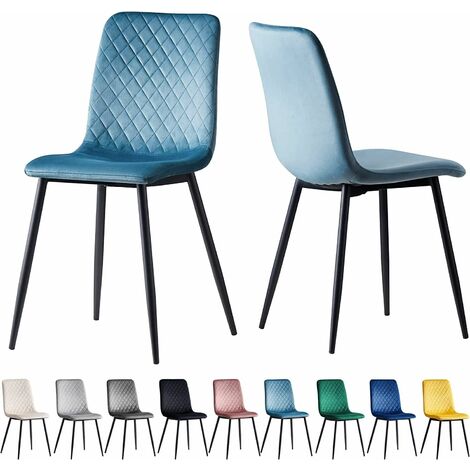 Esszimmerstühle LEXI im 2er Set, mit Samtbezug & Metallbeinen, Designerstuhl, Hellblau
