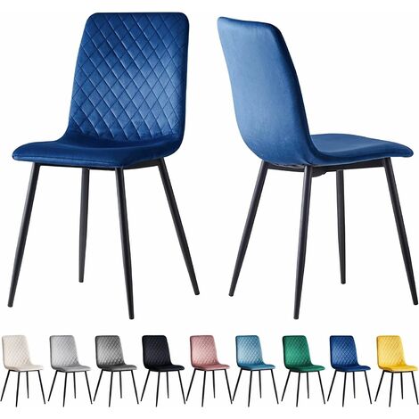 Esszimmerstühle LEXI im 2er Set, mit Samtbezug & Metallbeinen, Designerstuhl, Blau