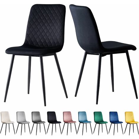Esszimmerstühle LEXI im 2er Set, mit Samtbezug & Metallbeinen, Designerstuhl, Schwarz