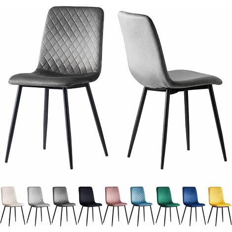 Esszimmerstühle LEXI im 2er Set, mit Samtbezug & Metallbeinen, Designerstuhl, Dunkelgrau
