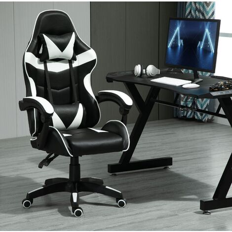 MCC Drehbarer Gaming-Stuhl, Kunstleder, Heimbürostuhl, Schreibtischstuhl, mit Kippfunktion, Modell A, Weiß (1/5)