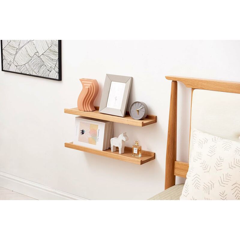 Lot De 3 Étagères Murale Avec Rebord - Bois Et Métal Noir - 3 Tailles - Pour Salon, Cuisine, Bureau