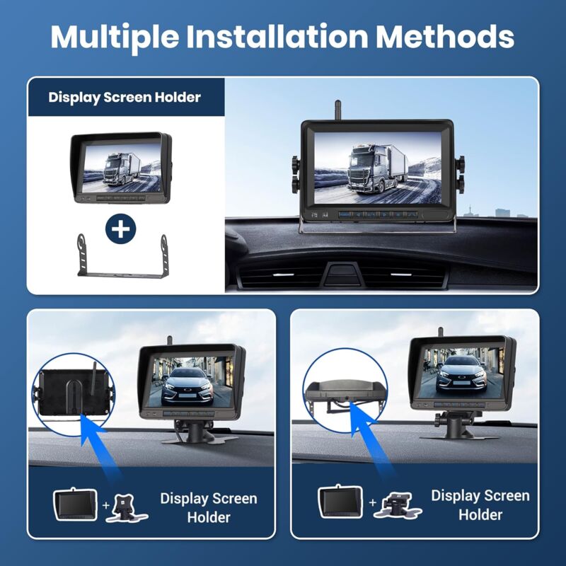 Kit Caméra De Recul 1080P HD Avec Moniteur IPS 7 Pouces - 2 Caméras étanches IP68, Vision Nocturne, Câbles 10m + 15m - Pour Camions, Camping-cars, Remorques - 3