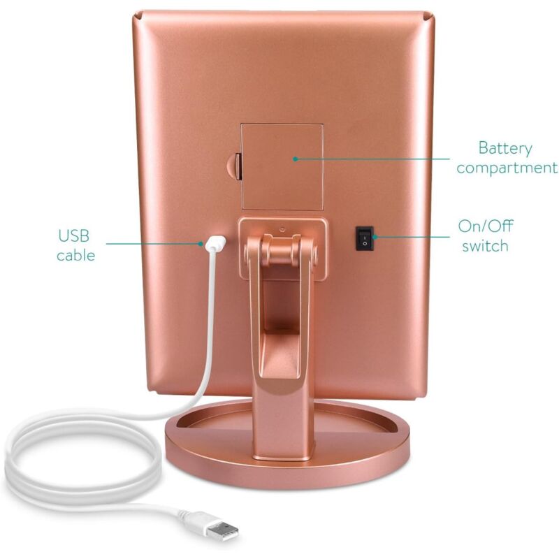 Miroir De Maquillage LED Sur Pied 18 Cm - 7x Grossissement, Double Face, Pivotant 360° - Alimentation Piles - Pour Maquillage, Rasage