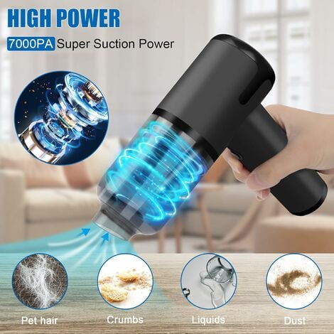 IkodmAspirateur à Main sans Fil, Mini Aspirateur de Voiture 7000PA, Aspirateur, Souffleur et Pompe à Vide 3 en 1, Aspirateur à Main Léger, Rechargeable pour la Voiture, le Bureau et la Maison (Noir)