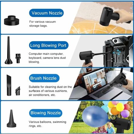 IkodmAspirateur à Main sans Fil, Mini Aspirateur de Voiture 7000PA, Aspirateur, Souffleur et Pompe à Vide 3 en 1, Aspirateur à Main Léger, Rechargeable pour la Voiture, le Bureau et la Maison (Noir)