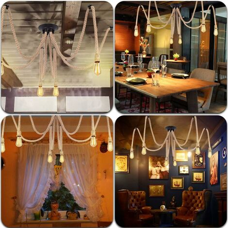 IkodmSuspension Luminaire Induistrielle Lampe 6 têtes Réglable Lampe Lustre, E27 Suspension Câble Textile Support de Lampe Douille Pour Salle À Manger Restaurant Bar Café