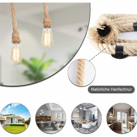 IkodmSuspension Luminaire Induistrielle Lampe 6 têtes Réglable Lampe Lustre, E27 Suspension Câble Textile Support de Lampe Douille Pour Salle À Manger Restaurant Bar Café