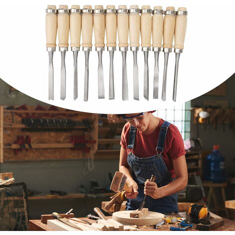 Kit De 12 Ciseaux à Sculpter Le Bois - Manche En Bois, Idéal Pour Projets Et Bricolage