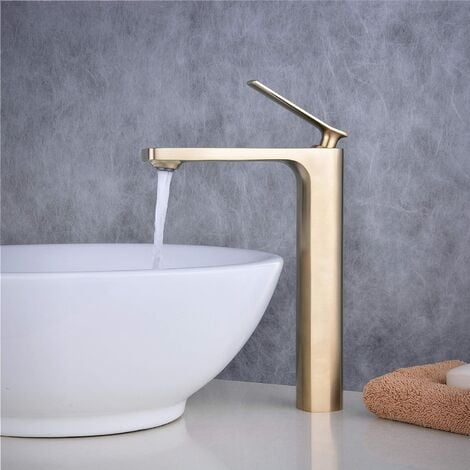 Robinet mitigeur de salle de bain moderne à levier unique, un trou, doré brossé