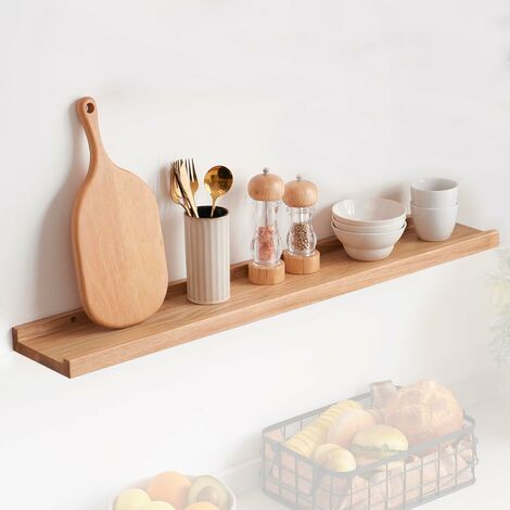 Étagère Murale Flottante En Bois Naturel - 100x10x4 Cm, Bordure De Protection, Charge 10kg, Pour Salon/chambre
