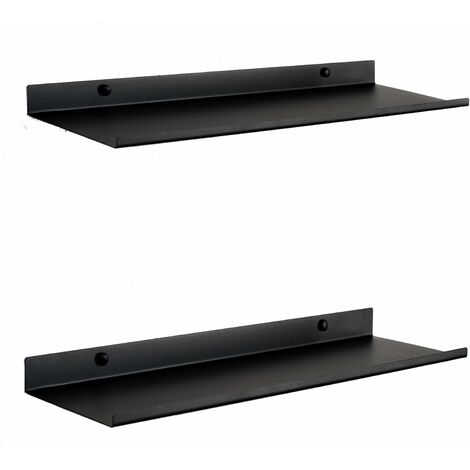 2 étagères Murales Noires Sans Perçage (30 X 12 Cm) – En Alliage Aluminium, Pour Salle De Bain, Cuisine, Salon - 2