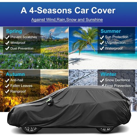 Bâche Voiture Impermeable Housse de Voiture Contre Soleil Neige poussière Vent Taille Universelle (4.85  1.9  1.85m/ SUV /210T Noir)